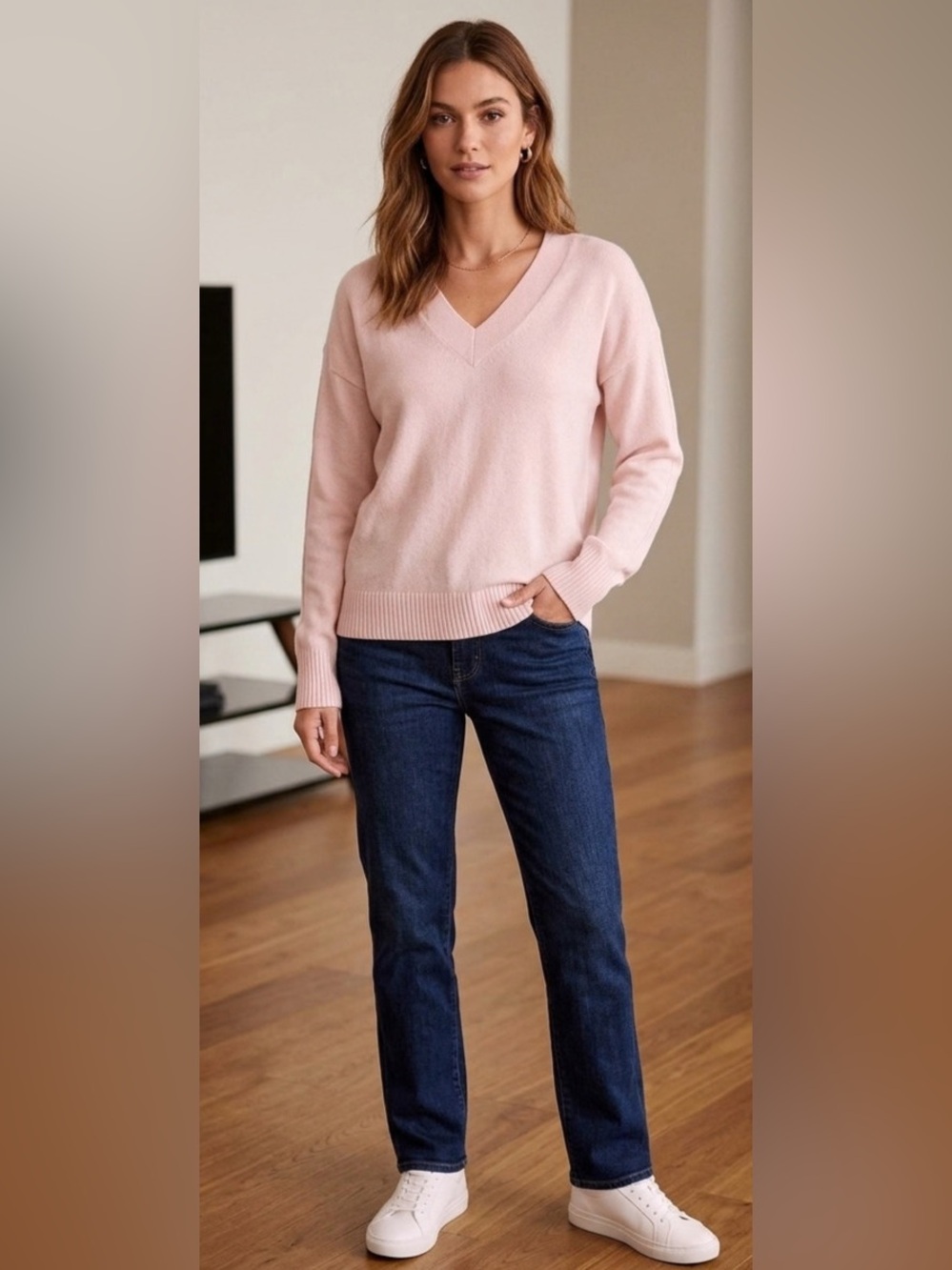 Calvin Klein Women’s Pale Pink V-Neck Knit Sweater - Size M